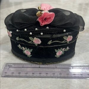Elegant Black Floral Embroidered trinket box by POPULAR IMPORTS